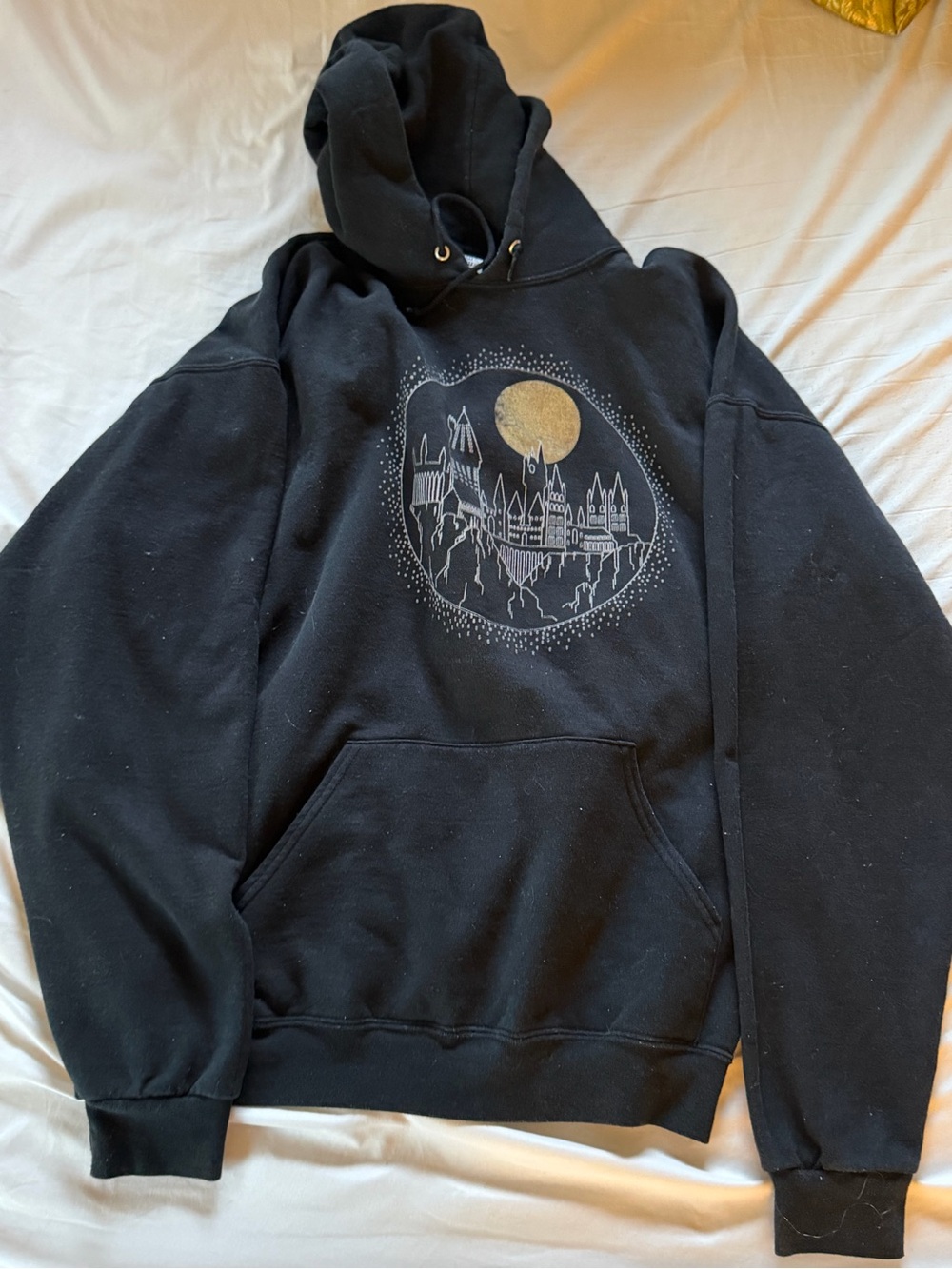 Harry Potter Hogwarts Black Graphic Hoodie Sweatshirt with Castle and Moon
